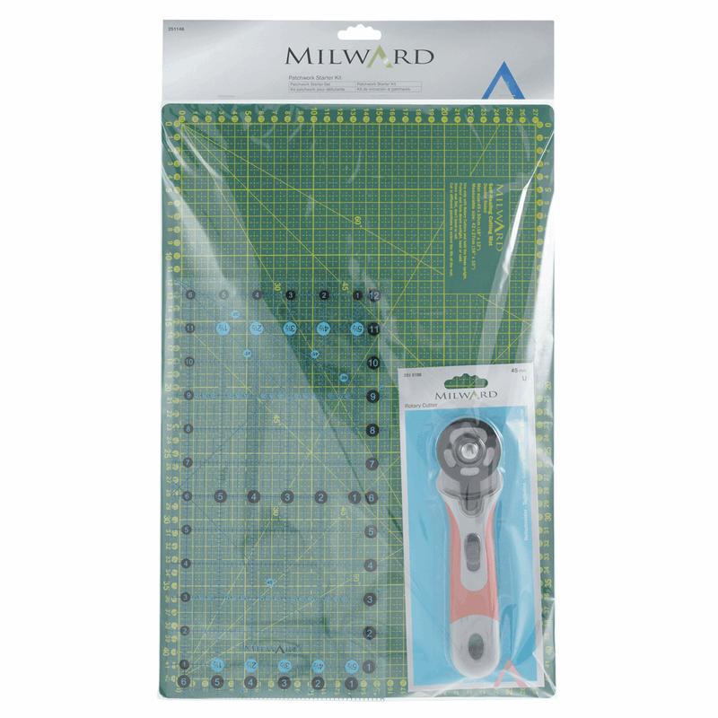 Load image into Gallery viewer, Patchwork Starter Kit: Mat, Rotary Cutter & Ruler
