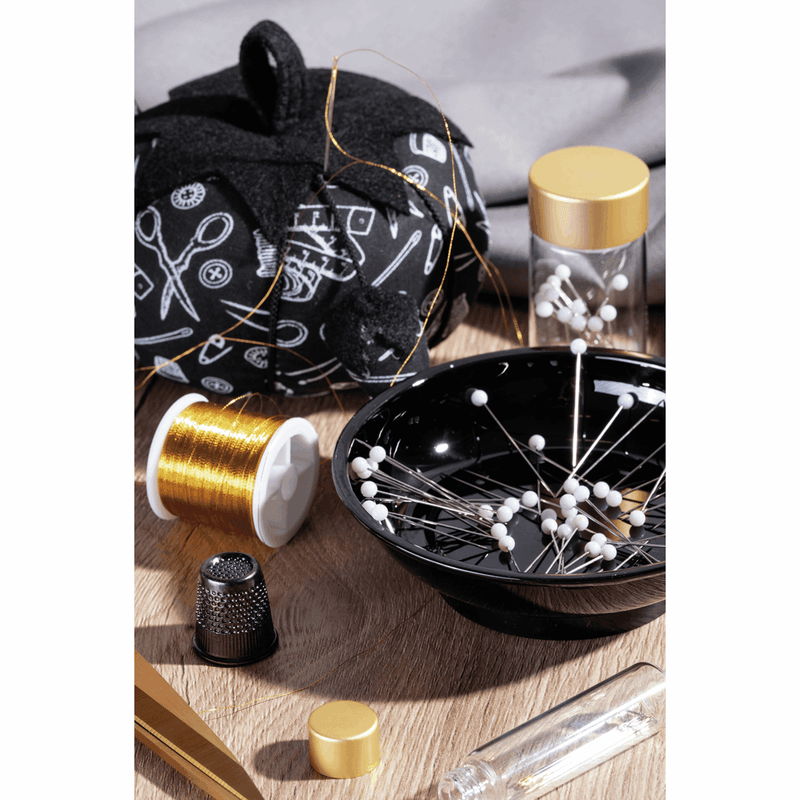 Load image into Gallery viewer, Hemline Gold Magnetic Pin Dish: 10cm: Black