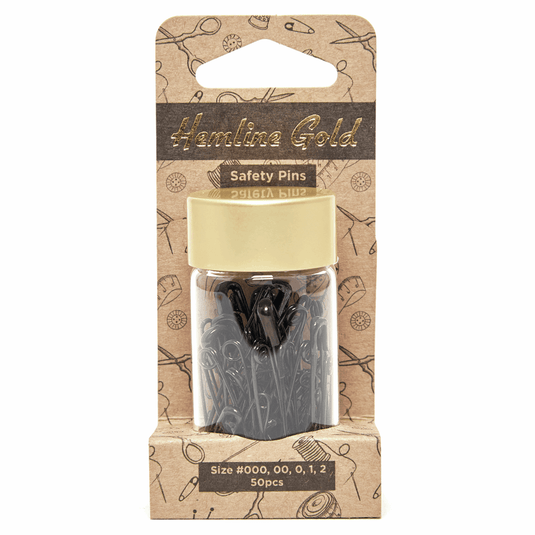 Hemline Gold  Assorted Size Safety Pins: Assorted Sizes: 50 Pieces: Black