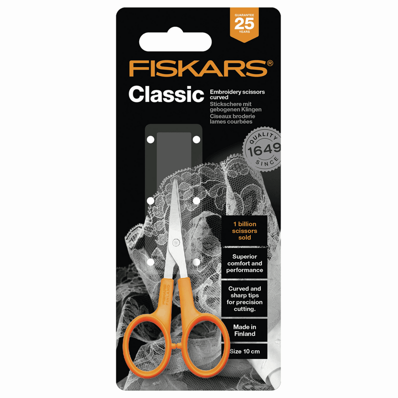 Load image into Gallery viewer, Fiskars Curved Embroidery Scissors 10cm