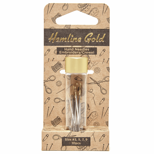  Hemline Gold Hand Sewing Needles: Premium: Embroidery: Sizes 3-9