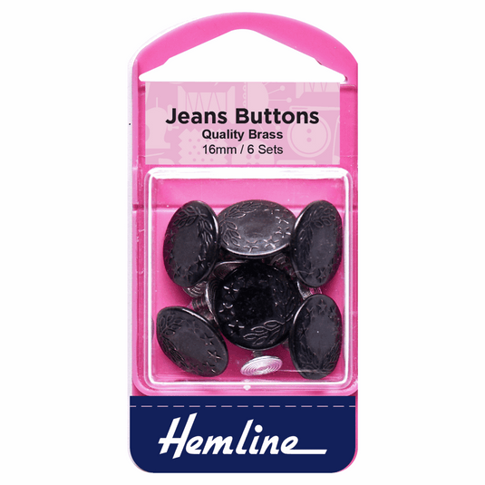 Jeans Buttons: Black: 16mm: 6 Sets