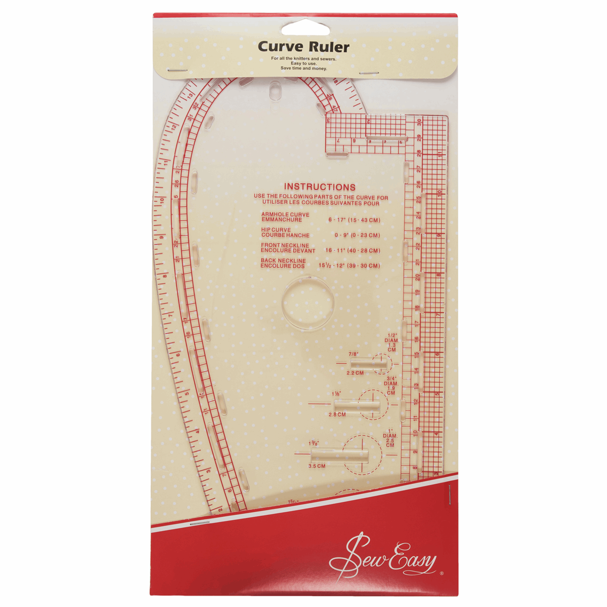 Curve Dressmaking Ruler - Sew Easy -arm hole, hip, front neckline and ...